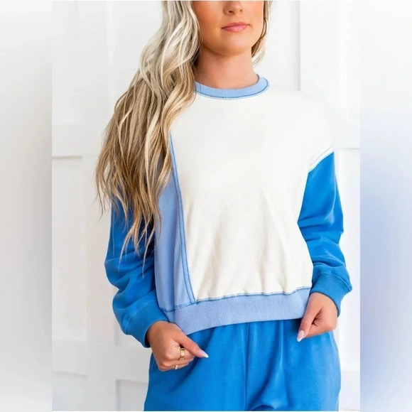 The GREii Velour/Velvet Blue Colorblock Tracksuit Lounge Retro Women’s Size S - Picture 3 of 15